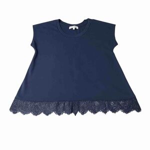 Abercrombie & Fitch Y2K Era Navy Blue Lace Hem Knit Top Size M